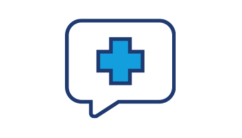 Decorative: graphic of a speech bubble with a first aid icon in the middle