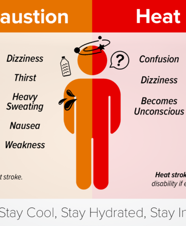 Graphic showing signs of heat illness.